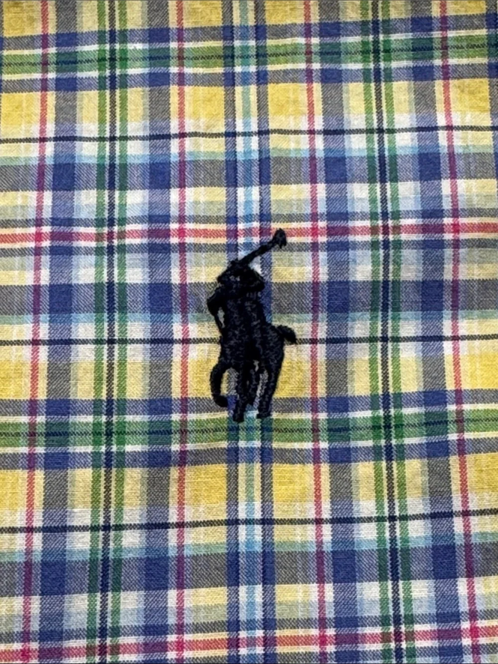 Ralph Lauren Boys Short Sleeve Plaid Button-Down Shirt in Yellow, Blue, & Green
